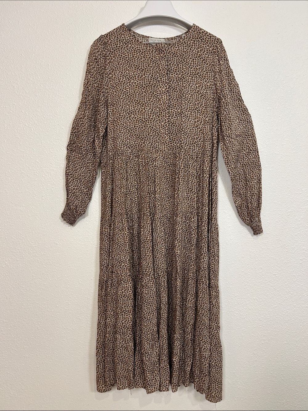 Dress Forum Leopard Print Tiered Maxi Dress Brown Black Long Sleeve‎ Boho Chic S